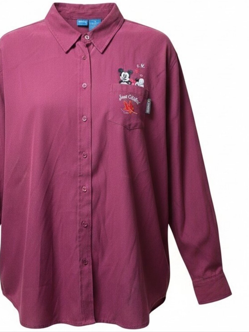 DISNEY | Mickey Mouse Just Chilling Fall Faux Suede Button Fall Leaf Shirt‎ | XL